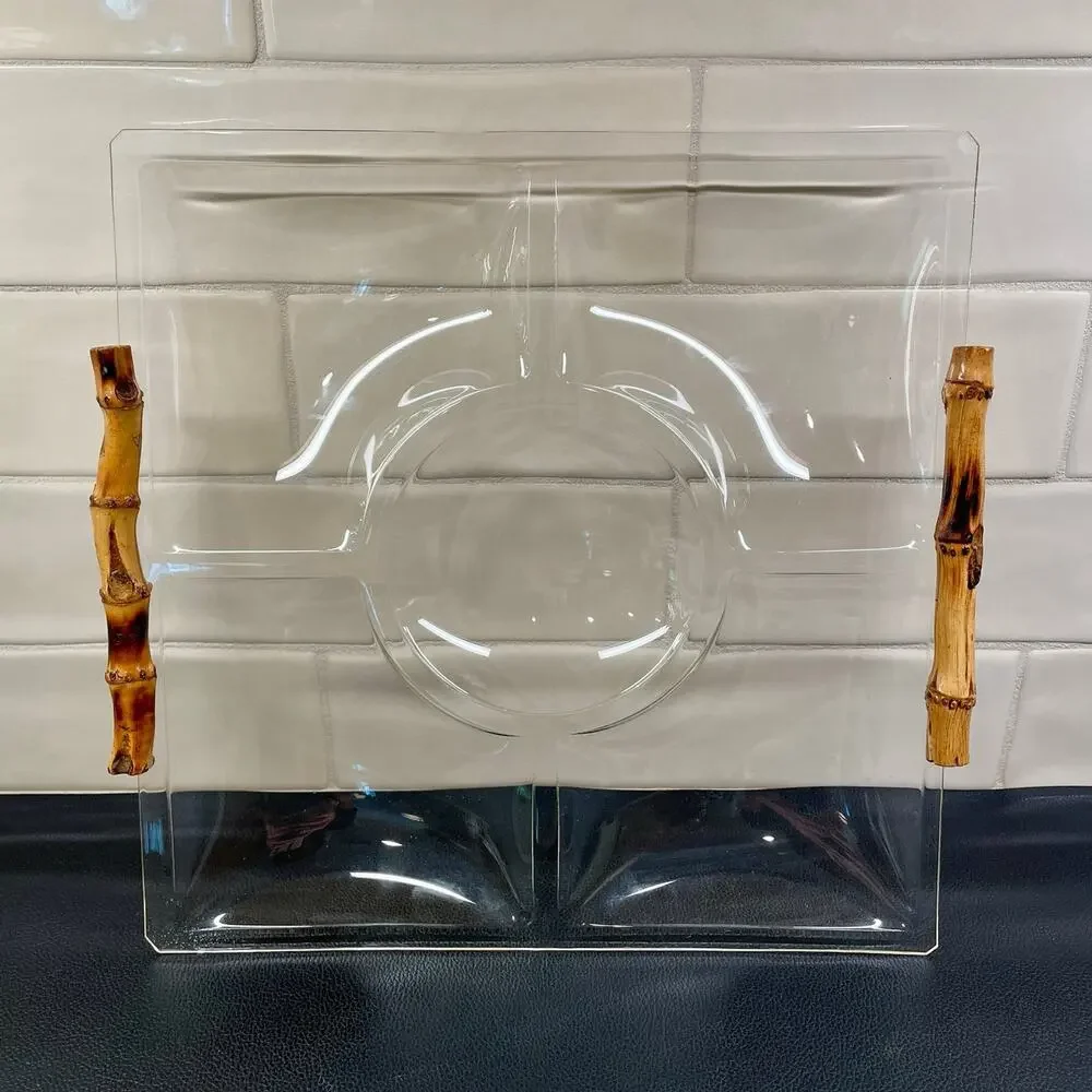 Vintage Bamboo and Acrylic Sectioned Serving Tray
